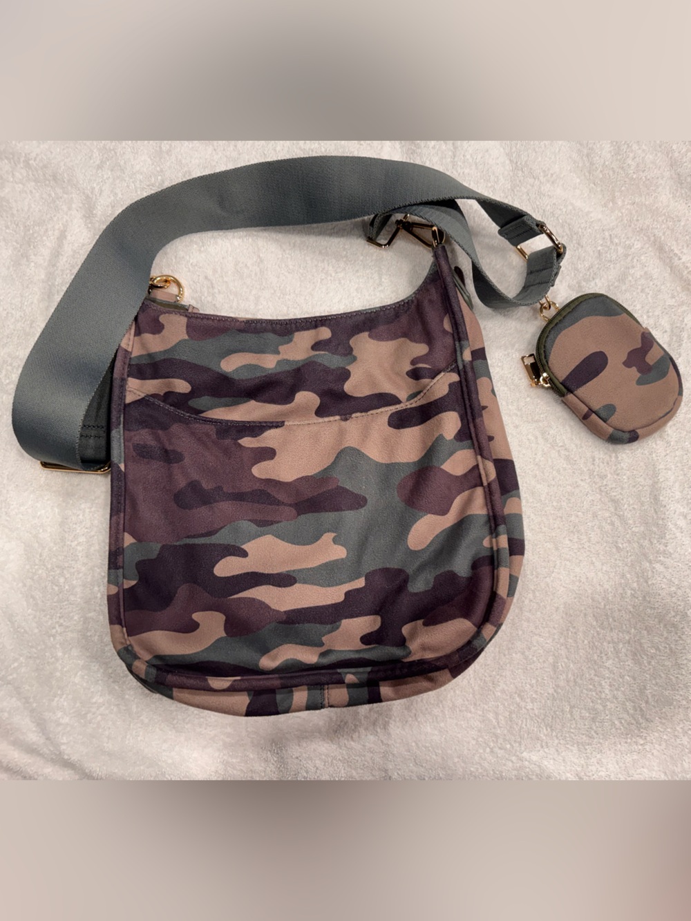Ah•dorned Casey Camo Vegan Suede Crossbody Purse